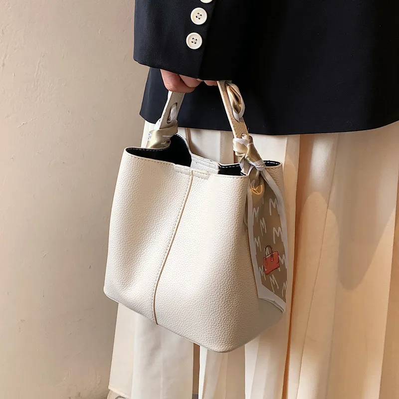 JANE KLAIN PU Bucket Bag, Handbag, Shoulder Bag, Crossbody Bag Small Size Women's Ecru/Yellow-2