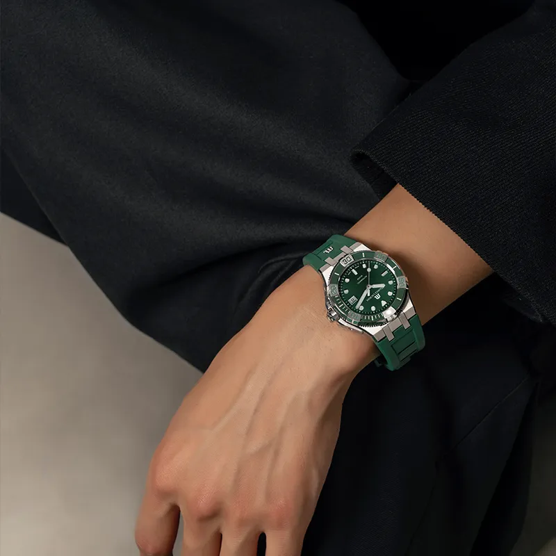 MAURICE LACROIX Automatic Mechanical Movement Men's Watches Watch 38 Green Dial Stainless Steel Case Rubber Strap-3