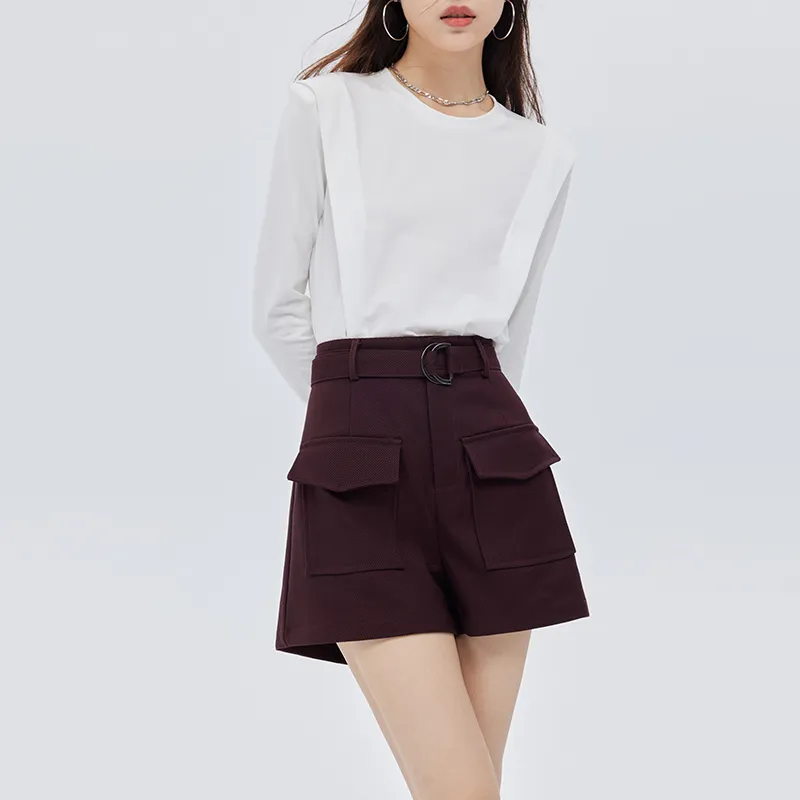 SOON FLOWER Cargo Shorts Women's Burgundy-3