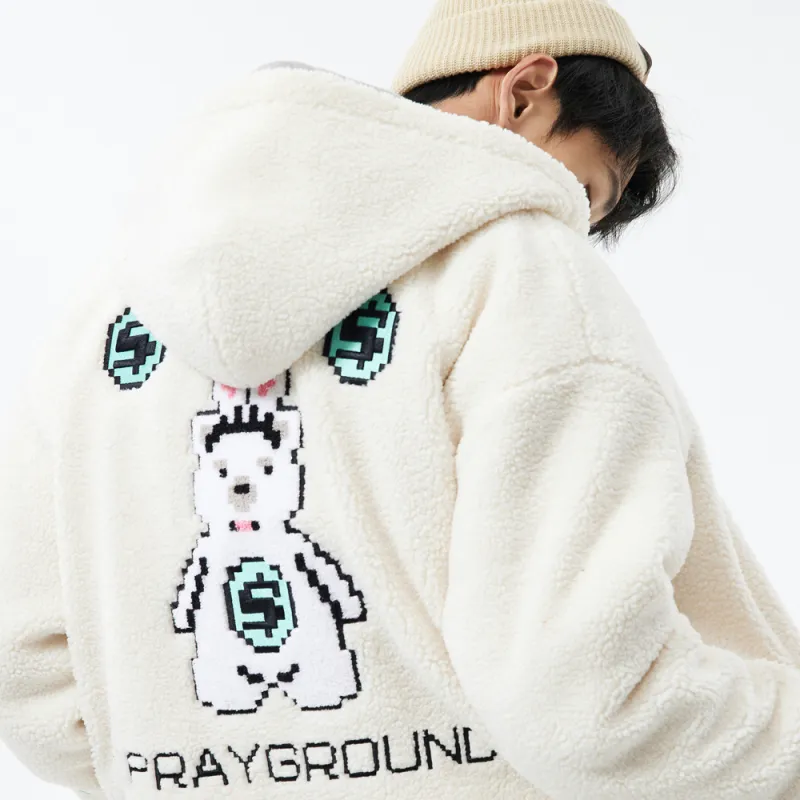 SPRAYGROUND Cartoon Hooded Loose Fit Puffer Jacket Unisex Milk White-3
