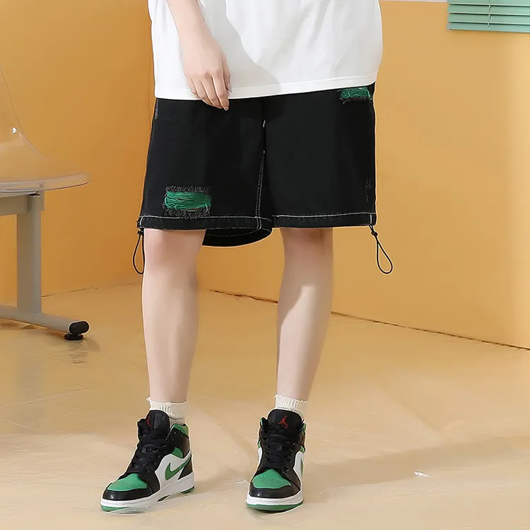 GENANX Casual Shorts Unisex Black Green-4
