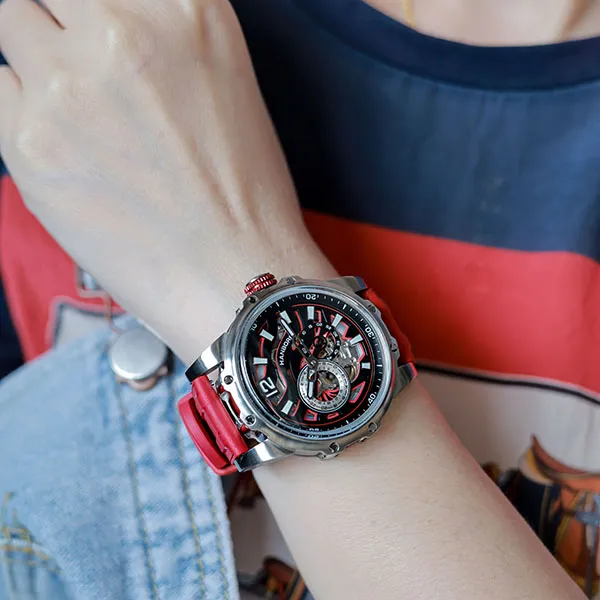 HANBORO Hollow Series Automatic Mechanical Movement Watch Men's Watches Cut-Out Dial HBR88853-BRR-4