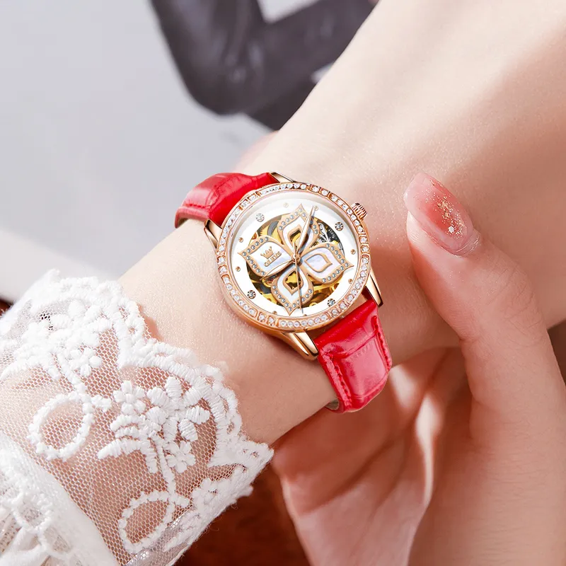 OLEVS Minimalist Series Mechanical Movement Ceramic Strap Watch Women's Watch White Dial-3