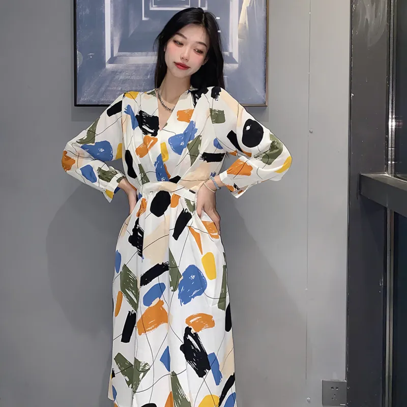 Fashion Long Sleeved Dress Women's Rich Multicolor-4