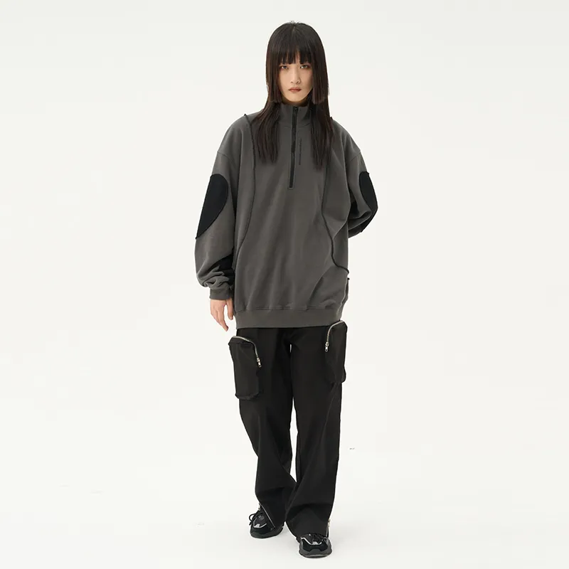 RUNNINWHEEL Stand Collar Loose Fit Regular Sweatshirt Unisex-14