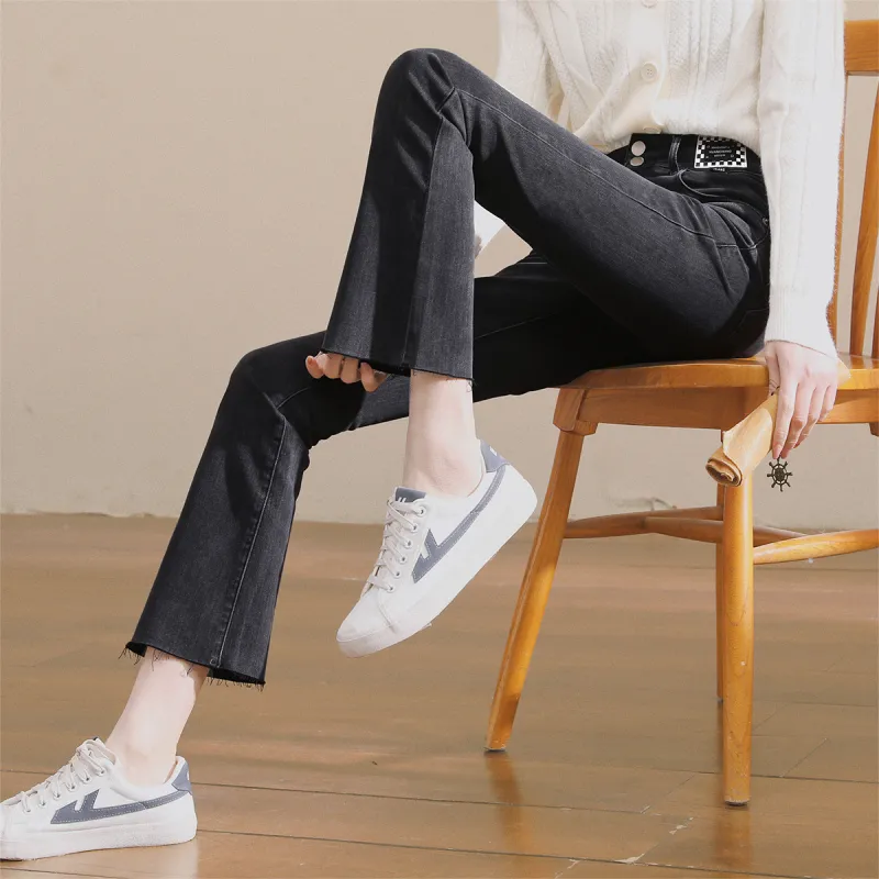 MITUAN Flared Pants Jeans Women's Black-5