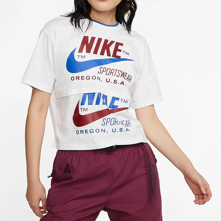 Nike Drop Shoulder Sleeve T Shirt Women's White US Version-2