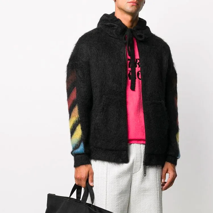 OFF WHITE Diag Brushed Mohair Zip Hoodie-1