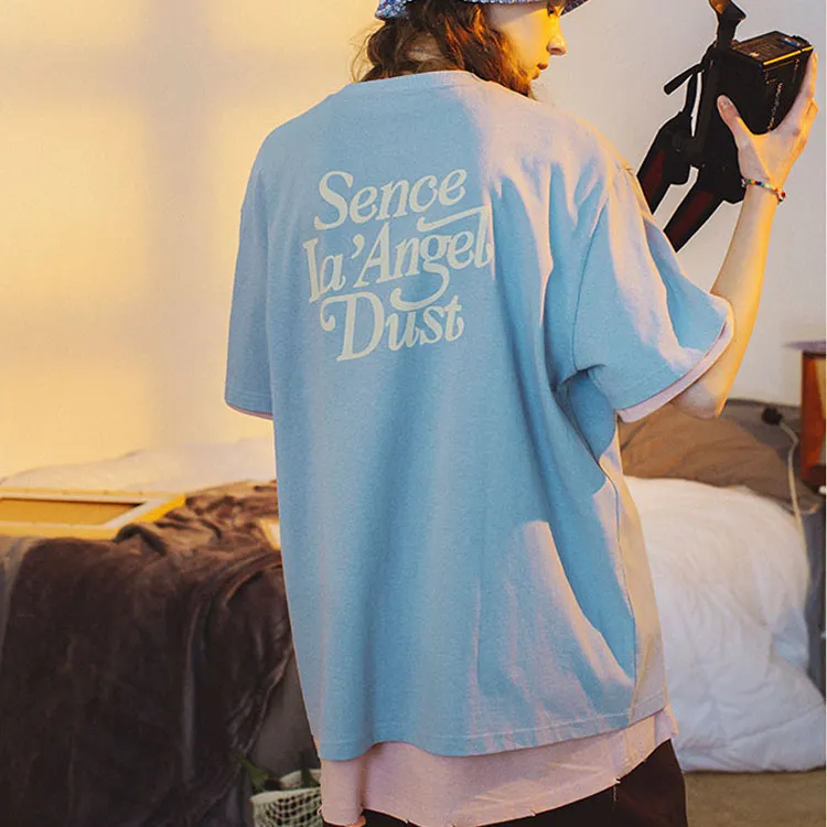 SENCE LA Crew Neck Loose Fit Straight Short Sleeved T Shirt Unisex-3