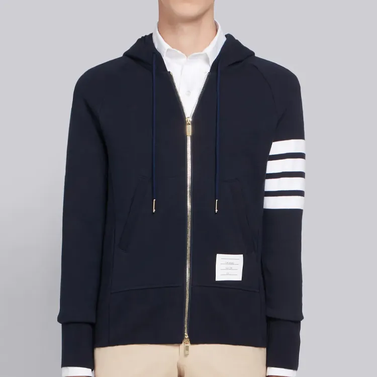 THOM BROWNE Engineered 4 Bar Zip Up Drawstring Hoodie-2