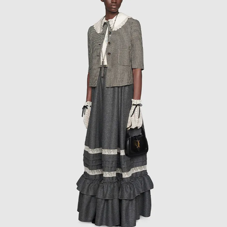 GUCCI Cropped Coats Women's Black White Plaid-3