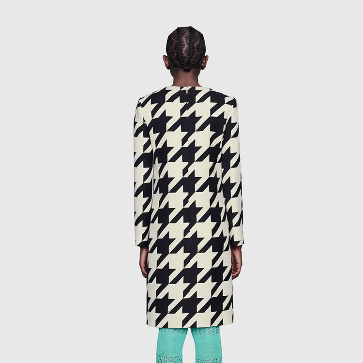 GUCCI Houndstooth Long Sleeve Shift Dress Multi-2