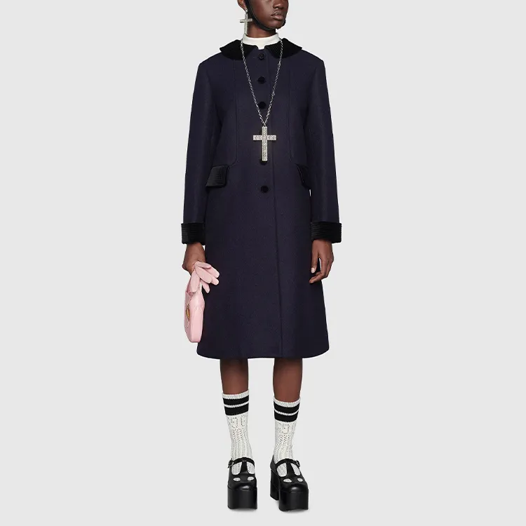 GUCCI Velvet Jackets Women's Dark Blue-2