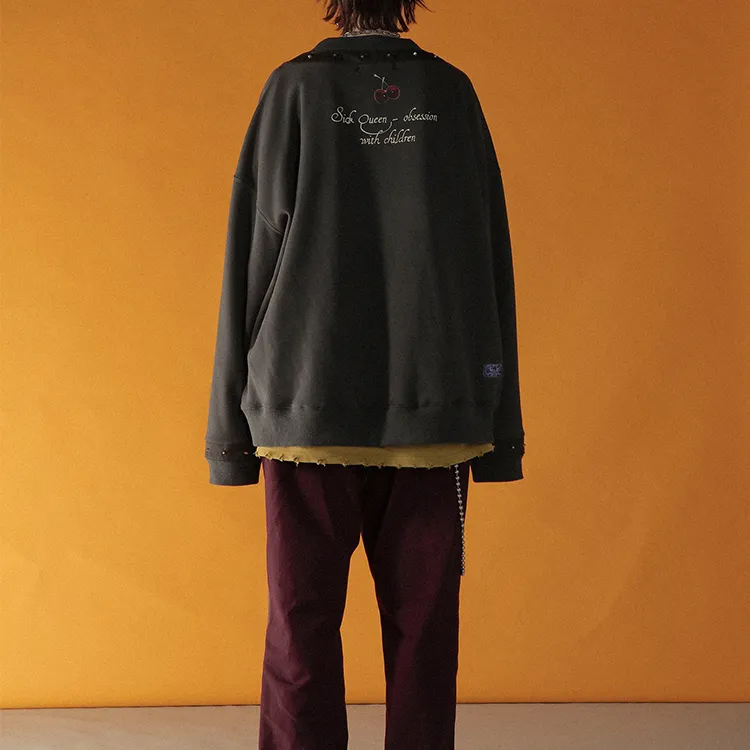 UNVESNO Crew Neck Loose Fit Regular Sweatshirt Unisex Dark Gray-2