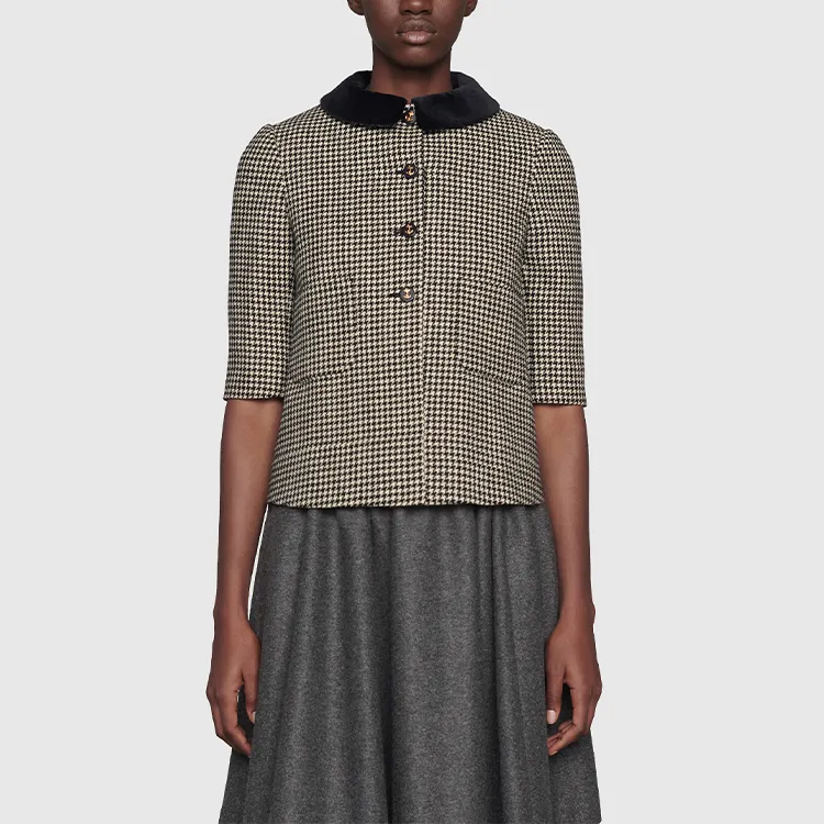 GUCCI Cropped Coats Women's Black White Plaid-1