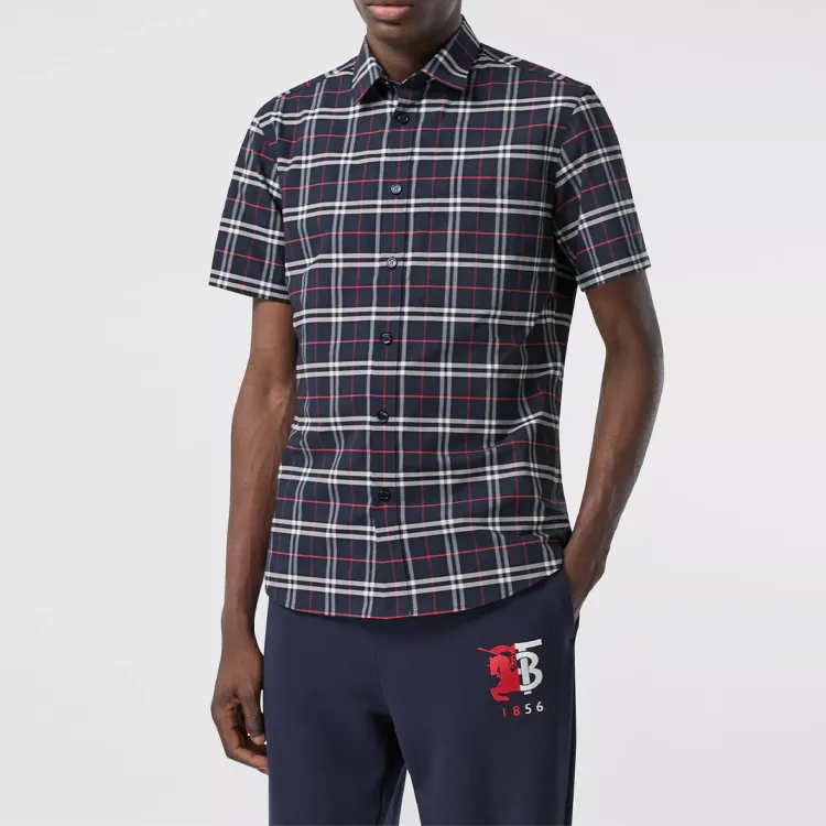 Burberry Check S/S Shirt Navy-4