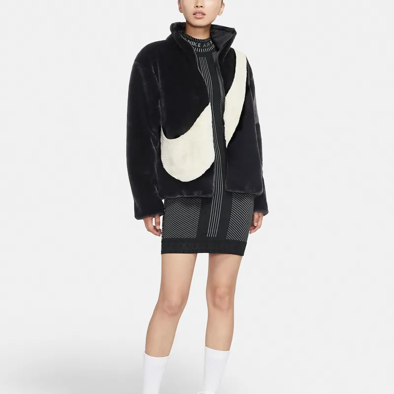 Nike Women'ss Oversized Swoosh Logo Jacket Asia Sizing Black Fossil-2