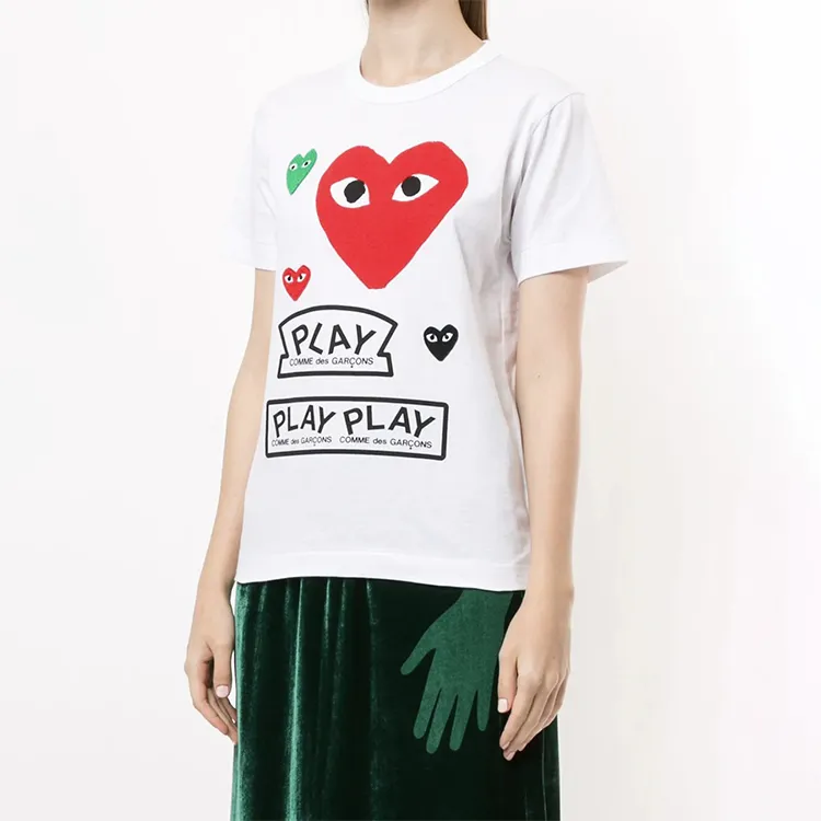 CDG Play Women's Multi Logo Red Heart T-shirt White-1