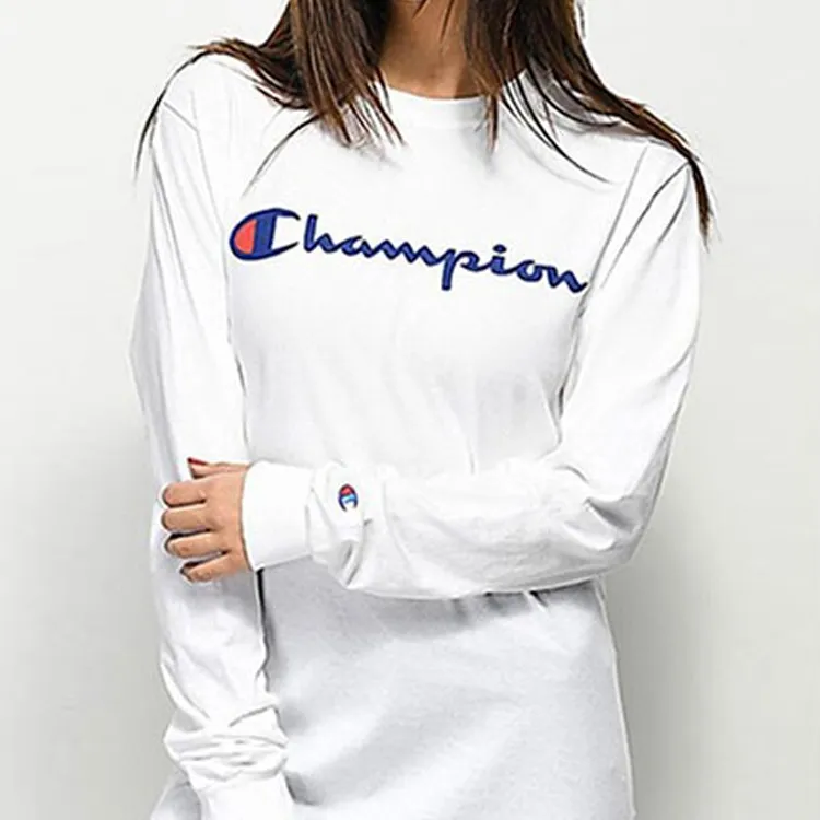 Champion Straight Long Sleeved T Shirt US Version Unisex White-3