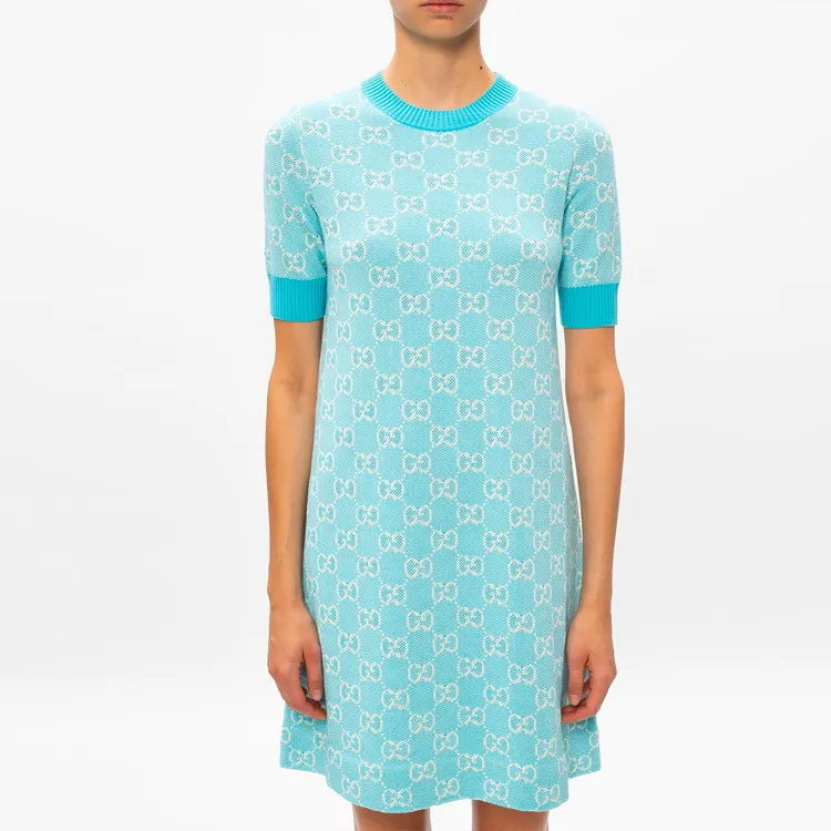 GUCCI Short Sleeved Dresses Women's Light Blue-3