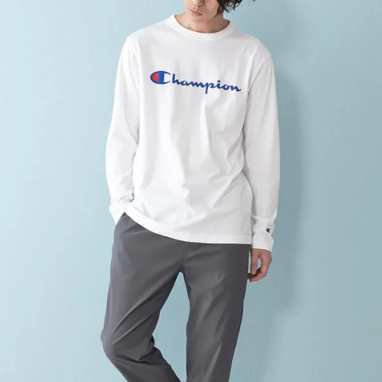 Champion Straight Long Sleeved T Shirt Japan Version Unisex White-2