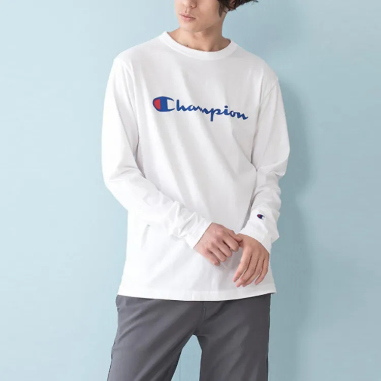 Champion Straight Long Sleeved T Shirt Japan Version Unisex White-6