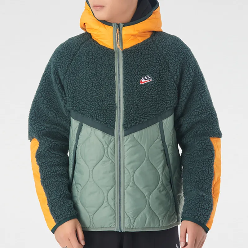 Nike Sportswear Heritage Patchwork Lamb Fleece Hooded Jacket 'Light Green/Yellow'-2