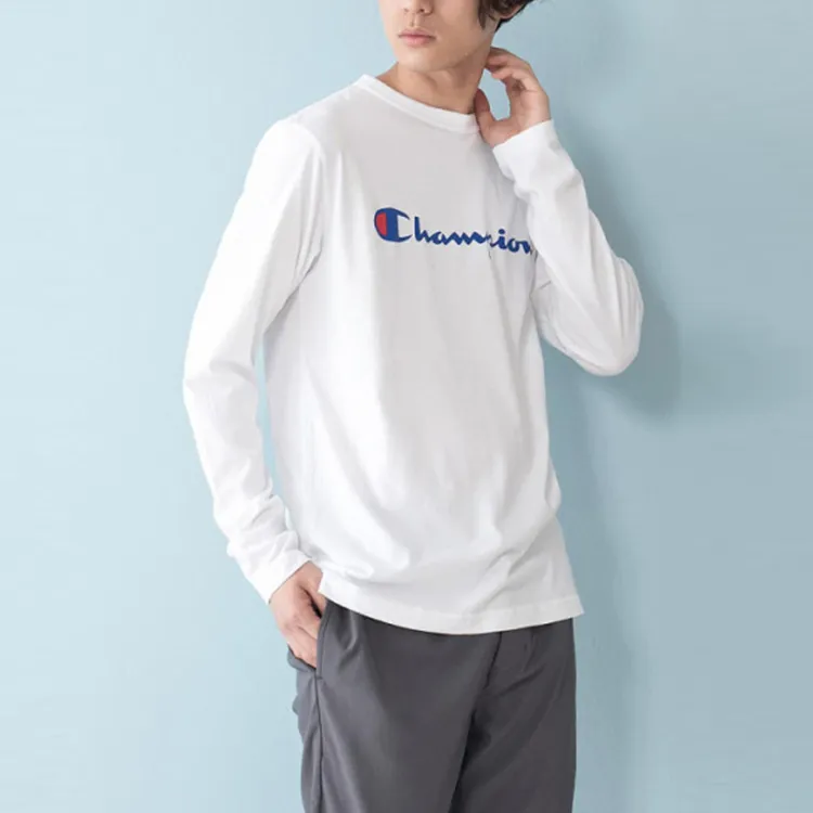 Champion Straight Long Sleeved T Shirt Japan Version Unisex White-8