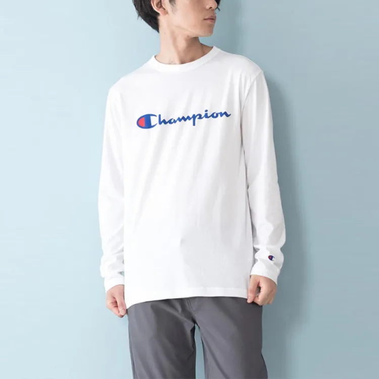 Champion Straight Long Sleeved T Shirt Japan Version Unisex White-4