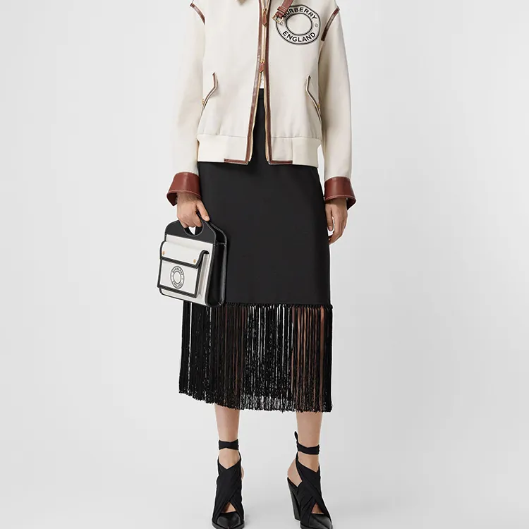 Burberry Leather Long Skirt Women's Black-1