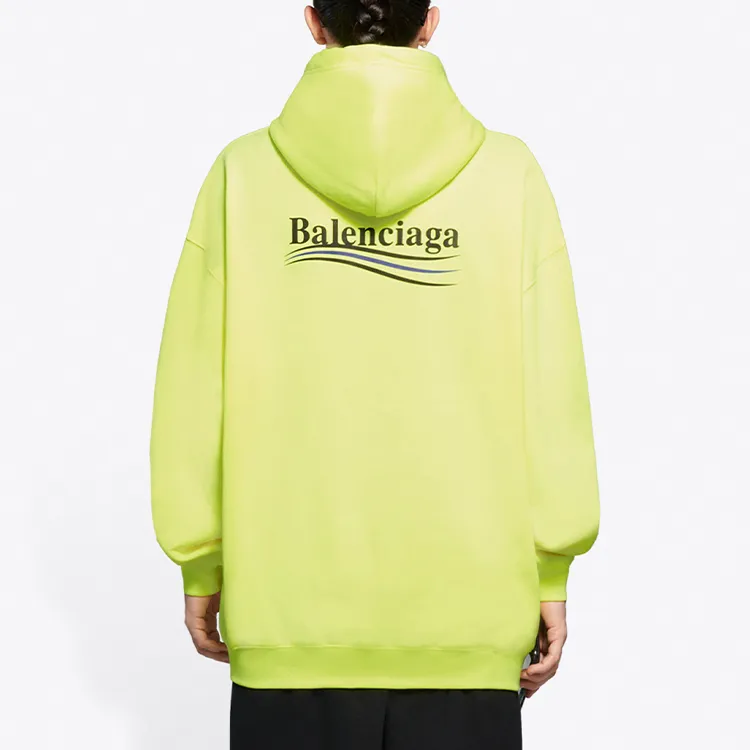 Balenciaga Women'ss Political Campaign Medium Fit Hooded Sweatshirt Fluo Yellow Black-4