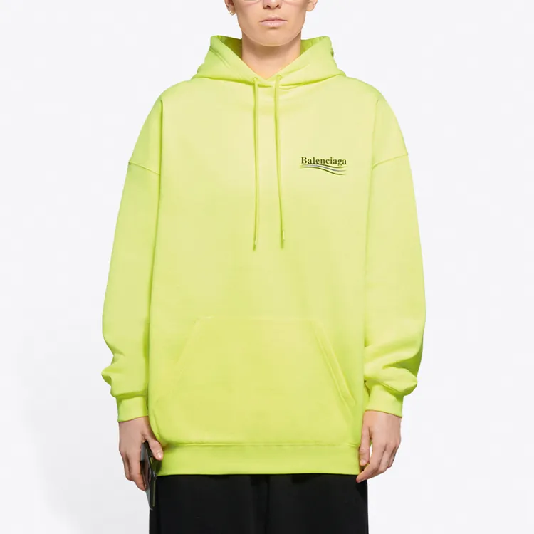 Balenciaga Women'ss Political Campaign Medium Fit Hooded Sweatshirt Fluo Yellow Black-2