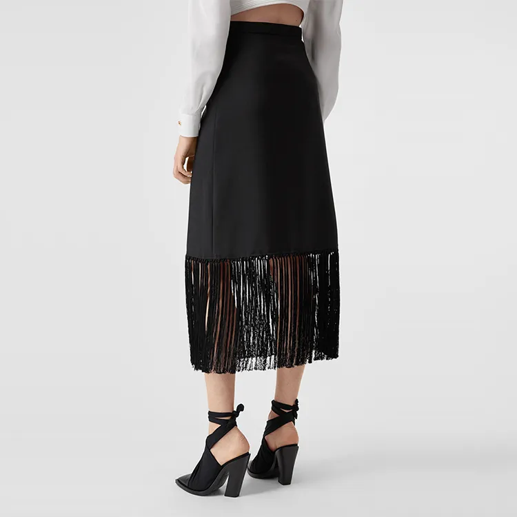 Burberry Leather Long Skirt Women's Black-2