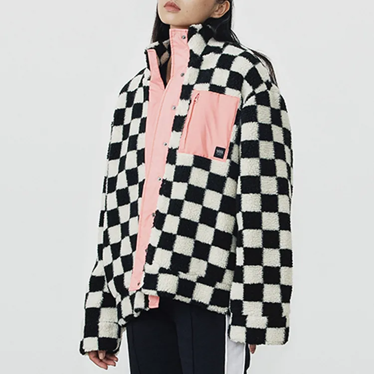 Vans Velvet Jackets Unisex Black White Checkerboard Color-2