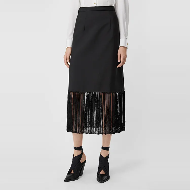 Burberry Leather Long Skirt Women's Black-3