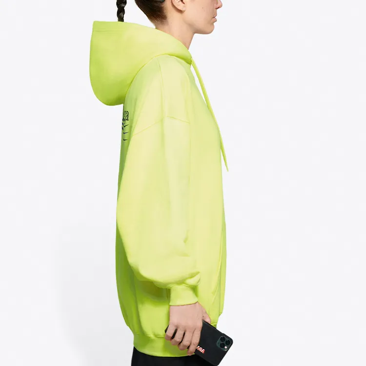 Balenciaga Women'ss Political Campaign Medium Fit Hooded Sweatshirt Fluo Yellow Black-3