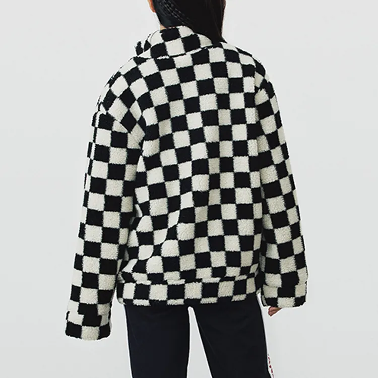 Vans Velvet Jackets Unisex Black White Checkerboard Color-3