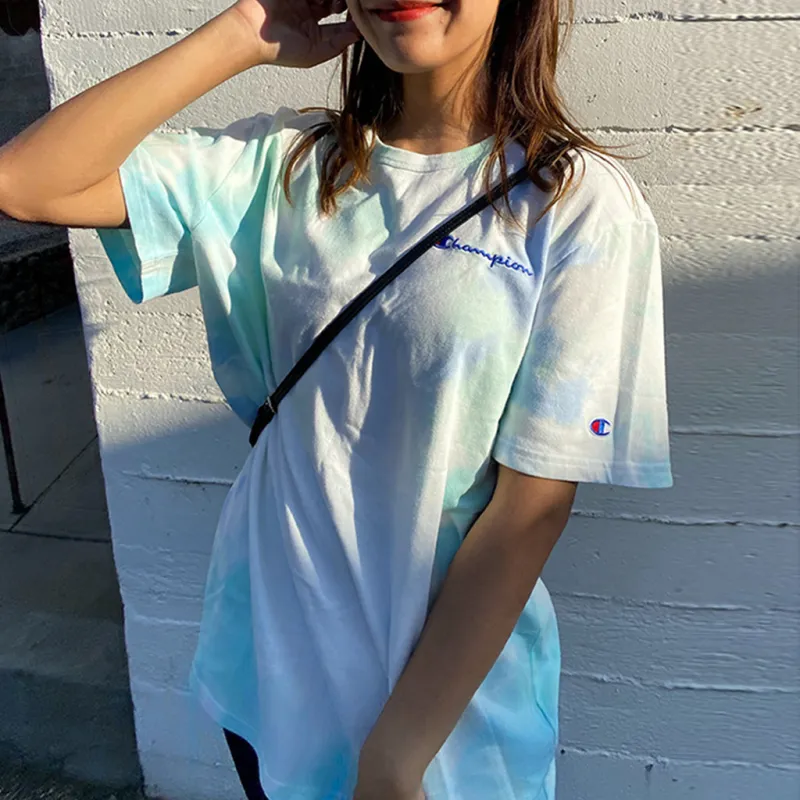 Champion Straight T Shirt US Version Unisex Sky Blue-2