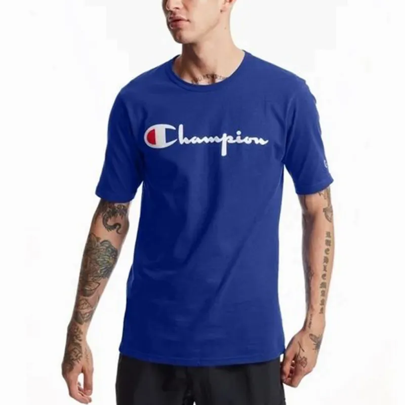 Champion Straight T Shirt US Version Unisex Royal Blue-2