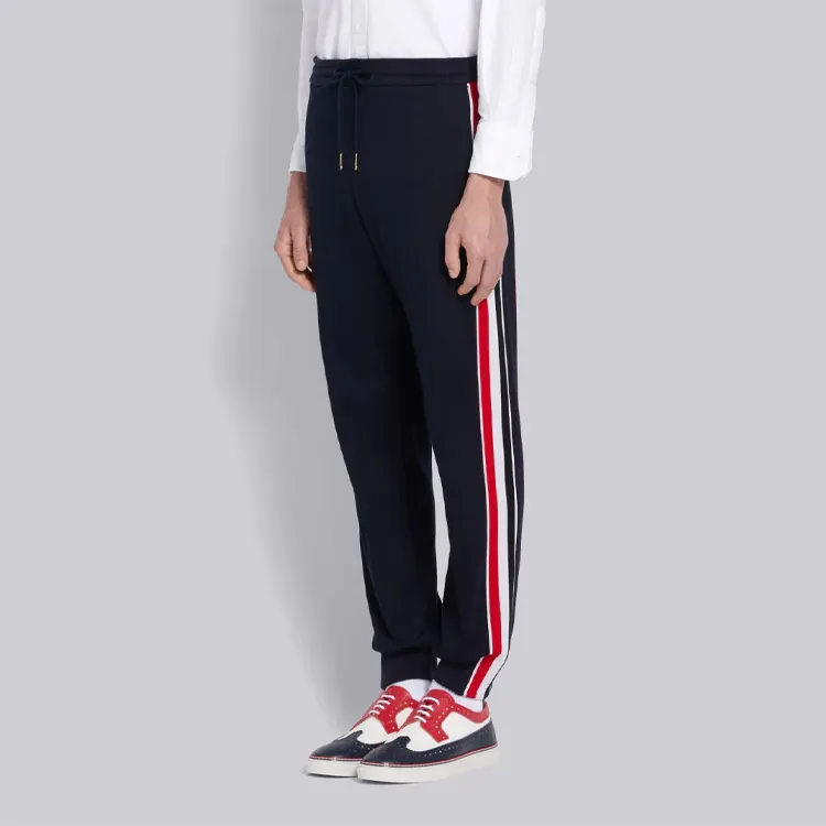 THOM BROWNE Knitted Sweatpants Men Navy-4