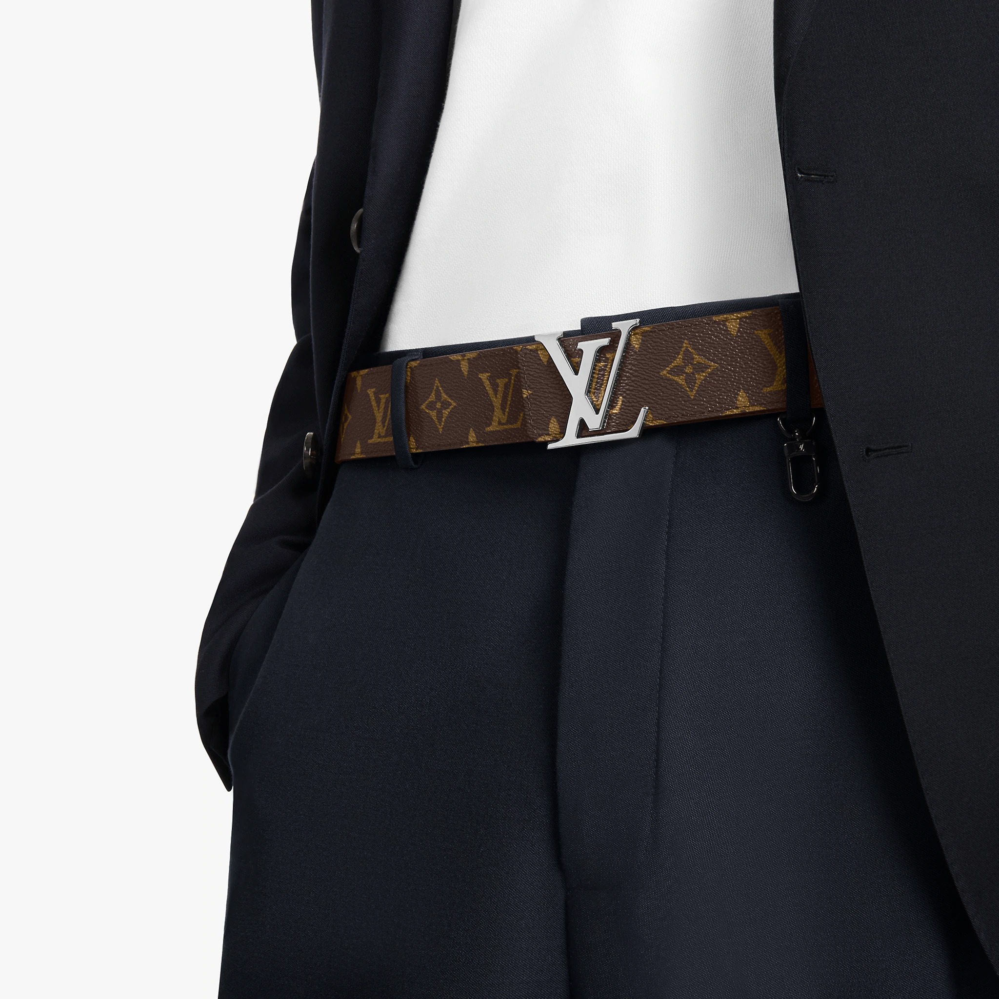 LOUIS VUITTON Lv Initiales Silver Buckle Reversible Belt LOUIS VUITTON Lv Initiales Silver Buckle Reversible Belt