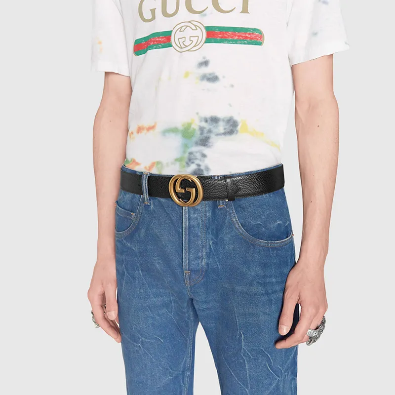 GUCCI Leather Leather Belts Unisex Black Width  4cm-2