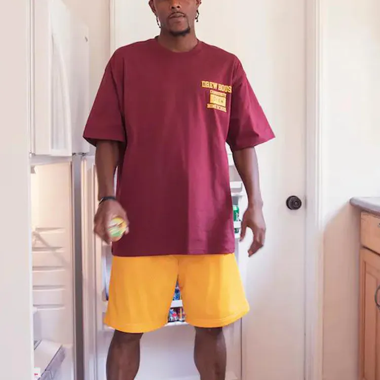 Drew House Letter Logo Series T Shirts Unisex Burgundy Red-3