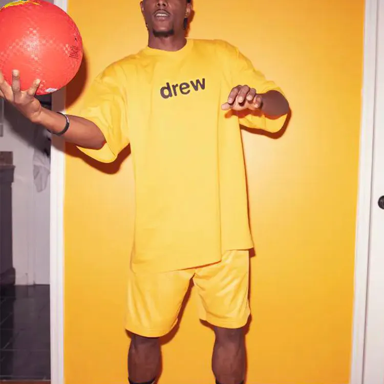 Drew House Letter Logo Series T Shirts Unisex Yellow-4