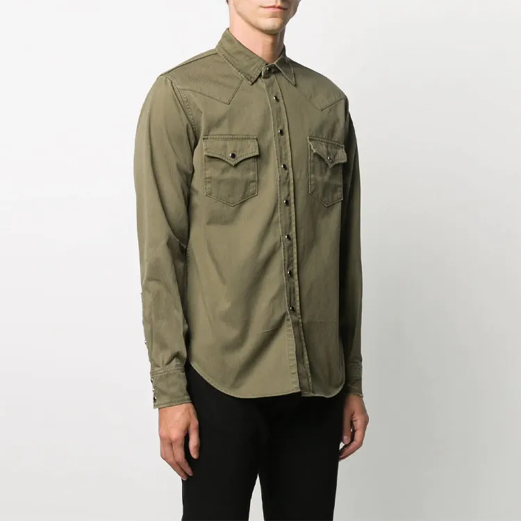 SAINT LAURENT Distressed Classic Western Shirt-3