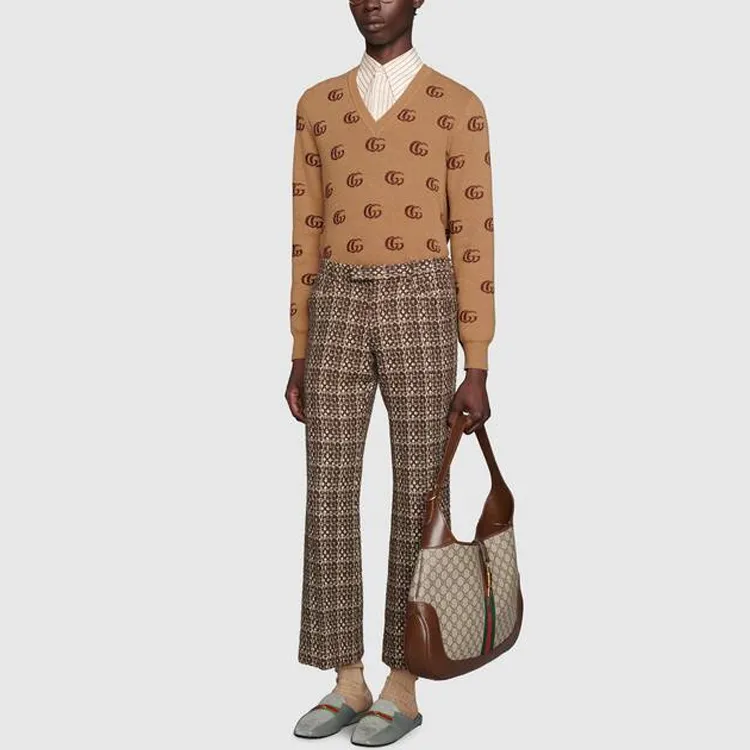 GUCCI Double G Jacquard Wool V neck Jumper-3