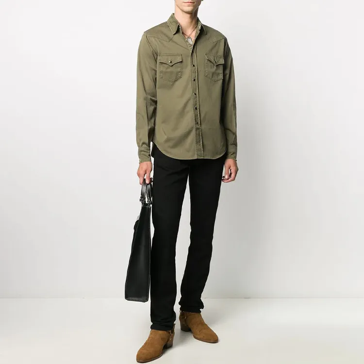 SAINT LAURENT Distressed Classic Western Shirt-1