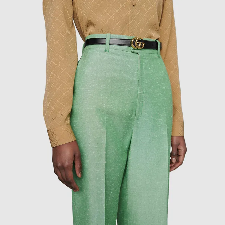 GUCCI Gg Marmont Thin Leather Belt With Shiny Buckle .8 Width-2