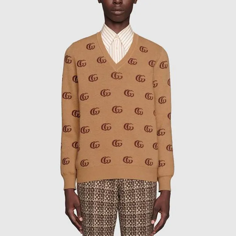 GUCCI Double G Jacquard Wool V neck Jumper-1