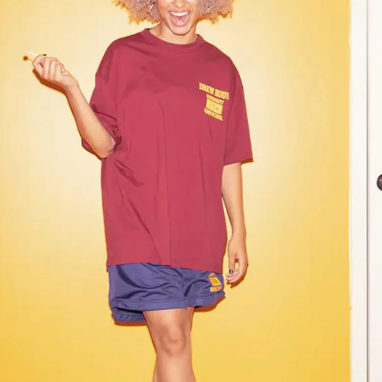 Drew House Letter Logo Series T Shirts Unisex Burgundy Red-2